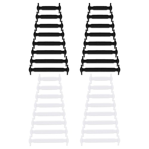 Newkeen 2 Paires No Tie Lacets pour les enfants et adultes, imperméables Silicon Flat élastiques Lacets de sport course de chaussures pour Shoes Sneaker Conseil Bottes et Souliers (Black+White)