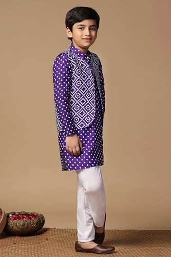 Image of Fashion Dream Boy's Cotton Blend Printed Kurta Pyjama And Jacket Set|Kurta And Payjama Set