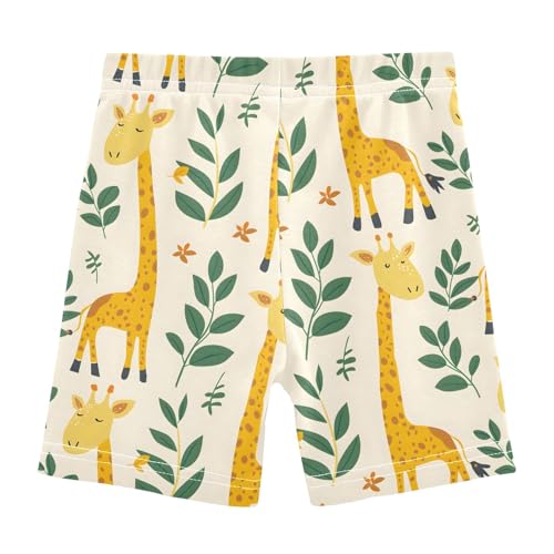 Giraffe with Leaves Prints Girls Shorts Elastic Waist Sports Shorts Girls Leggings Pants for 4-10 Years2