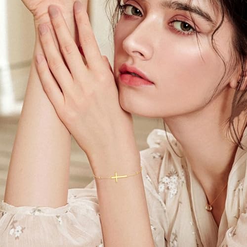 KECHO 14k Gold Cross Bracelets for Women Religious Adjustable Link Chain Jewellery Gifts2