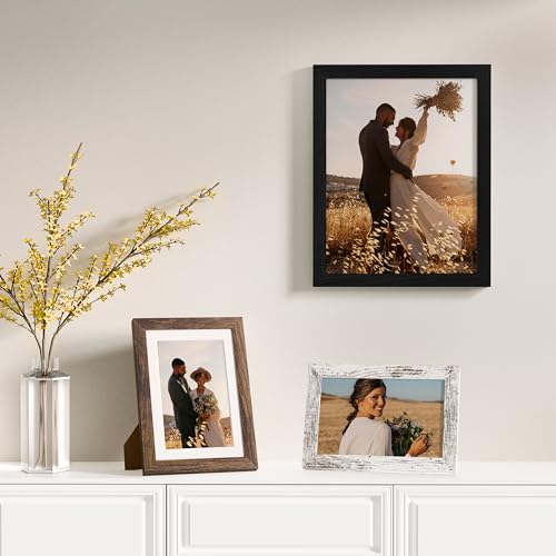 Image of Vittanly 12 Pack Picture Frames Collage Wall Decor for Mounting or Tabletop Display, Multi Sizes Including 4pcs 8x10, 4pcs 5x7, 4pcs 4x6, Black, Brown and Distressed White