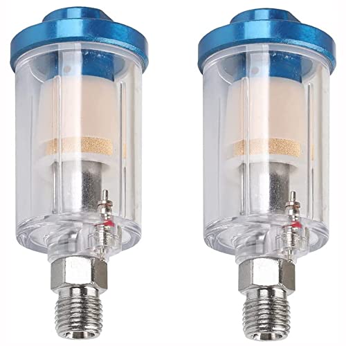 ANCLLO 2 Stück Air Compressor Water Oil Separator Filter,Spray Gun Painting Sprayer Oil Water Separator, 1/4 Inch NPT Inlet and Outlet - klares Inline-Werkzeug, Wasserabscheider, Farbzubehör, blau