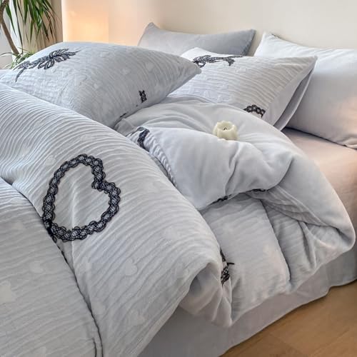 Parure de lit housse de couette velours cocon bleu