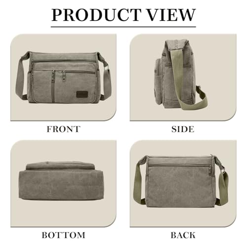 MOMISY Canvas Sling Cross Body Bag Travel Side Bag Office Messenger Bag Business Bag Multi Pocket Shoulder Bag Money Bag for Adults, Men and Women