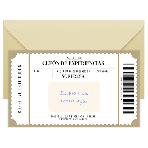 Tarjeta rasca experiencias | Vale regalo para rellenar | Incluye tarjeta rasca personalizable | Tarjeta para regalo | Idea de regalo original para parejas, amigos o familiares | Cupón sorpresa