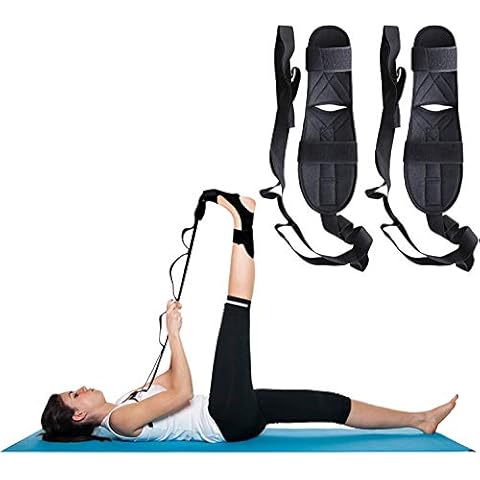 EOM Yoga Stretch Strap, Leg Stretcher Foot Stretching Belt with Loops, Yoga Rehabilitation Belt Stretching Strap, Gymnastics Stretching Band Ligament Exercise Training Belt Stretch Strap (2pcs-Black) Cover