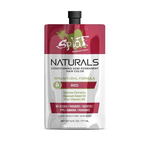 Splat Naturals Semi-Permanent Hair Color, Red, 6 fl. oz., 95% Natural Hair Dye Formula Lasts Up to 30 Washes, Vegan & Cruelty-Free
