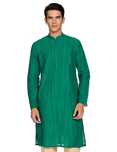 Image of Manthan Men's Kurta, Mandarin Collar Full Sleeves Ethnic Knee Length Kurta for Festival, Wedding, Party Solid Cotton