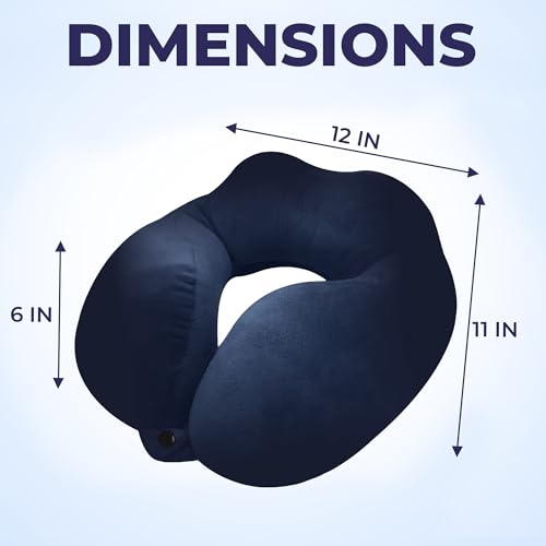 Image of Rover Travel Neck Pillow - Soft Fiber Filled with Snap Button, Plush Fabric, Neck Support for Flight, Bus, Car, Pain Relief (Navy Blue)