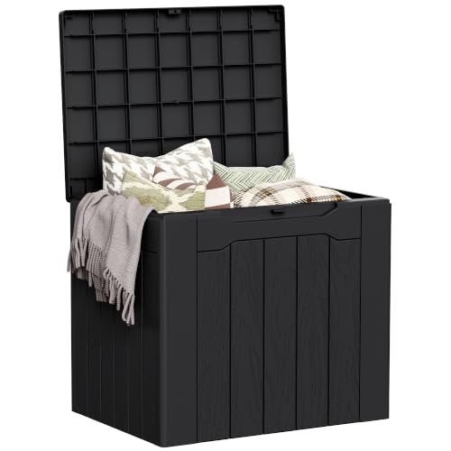 Image of Greesum 33 Gallon Resin Deck Box Outdoor Storage Boxes, Dark Black