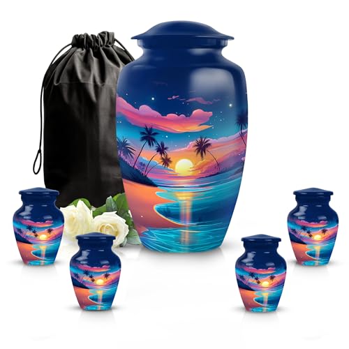 Image of Beach Urn - Small Keepsake Urn - Combo 3 - Large with 3 Inch Pack of 4 - Unique Urns for Human Ashes - Cremation Memorial - Decorative Urns for Mom & Dad