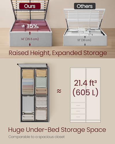 Image of VASAGLE Lift Up Storage Bed Frame, Twin Size, Upholstered Headboard