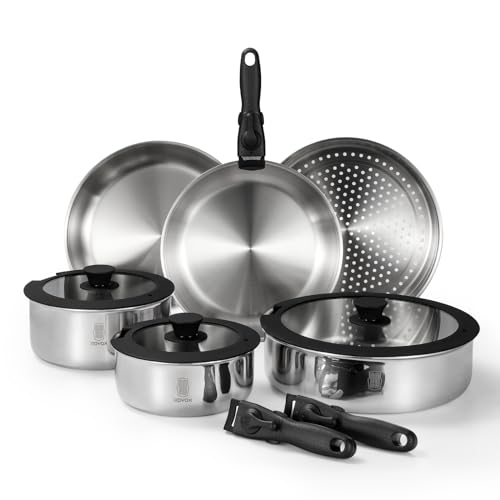 ROYDX 18/10 Edelstahl Pfannenset und Topfset mit Abnehmbarer Griff, Kochtopf Set Induktion,...