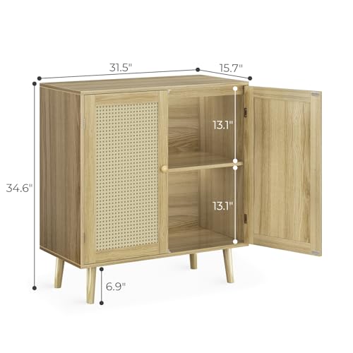 Huuger Buffet Cabinet With Storage, Storage Cabinet With Pe Rattan Decor Doors, Accent Cabinet With Solid Wood Feet, Sideboard Cabinet For Hallway thumb #2