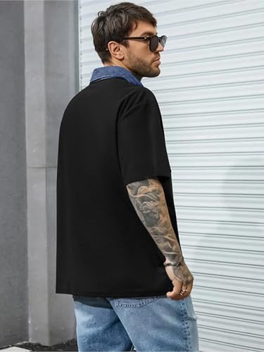 Image of Noble Monk Men Cotton Blend Half Sleeves Solid Polo Neck T-Shirt |Oversized Tshirt