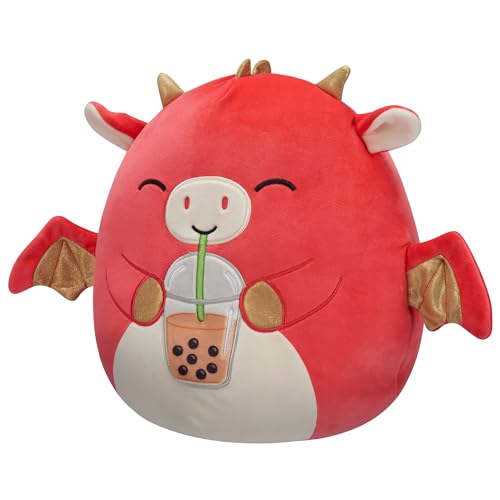 squishmallows original 12-inch baiden red dragon with boba drink - official jazwares plush medium-sized