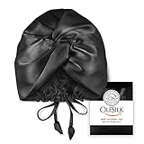 OLESILK 22 Momme Silk-Bonnet for Sleeping, 22 Momme 100% Mulberry Silk Sleep Cap for Women, Silk Hair Wrap for Curly Hair, Black