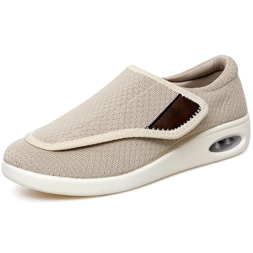 GURGER Zapatillas Diabéticos para Mujer Extra Anchas Ajustable Ortopédico Zapatos Respirable Ligero Comodos Antideslizante Pantuflas Beige Talla 39