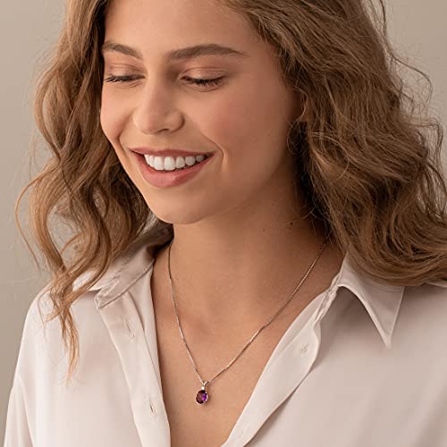 PEORA Solid 14K White Gold 2 Carats Amethyst with Diamond Pendant for Women, Genuine Gemstone Solitaire, Oval Shape 10x8mm, Real Amethyst Necklace, February Birthstone Necklace, w/Jewelry Box2