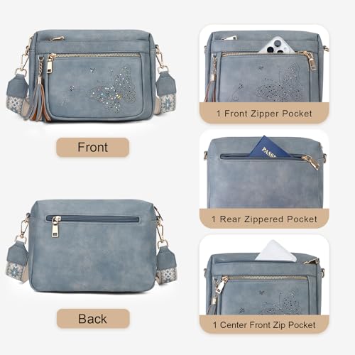 Image of KITEVIUN Crossbody Bags for Women Trendy Leather Crossbody Purse Shoulder Handbags Butterfly Design