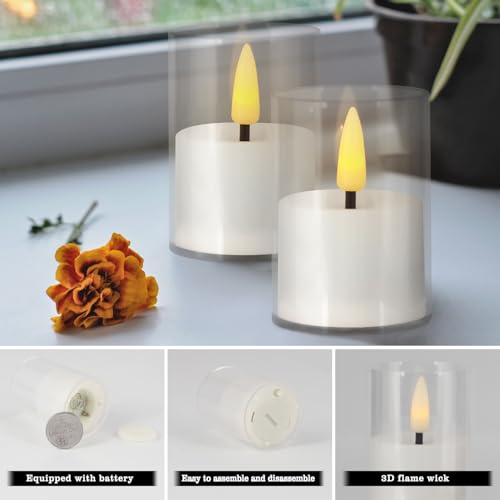 Image of 12 Pack LED Tea Light Candles, 3D flameless Flickering Candles | Battery powered, with remote control and timer, transparent acrylic, perfect for weddings, parties, and home decor (white)