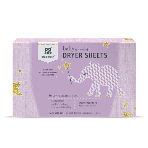 Grab Green Baby Dryer Sheets, 80 Sheets, Dreamy Rosewood Scent, ...