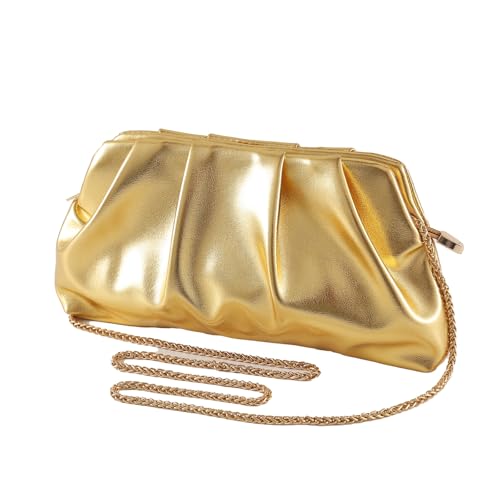 Evening Bag for Women Ruched Clutch Bag Detachable Metal Chain Crossbody Bag Pure Clutch Purse - Image 3