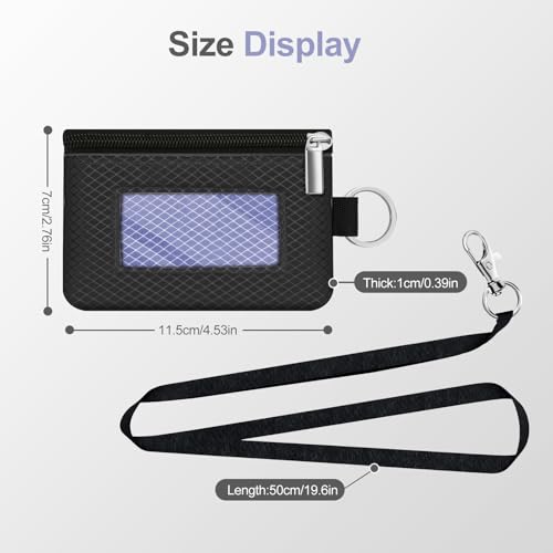 Image of Minimalist RFID Blocking Small Wallet with ID Window,WaterResistant Zip Id Case Wallet with Lanyard Keychain for Cards,Cash,Travel,Women,Men (Black /Lavender Purple)