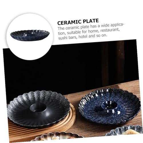 Plato cerámico redondo para sushi y dumplings azul miniatura 3