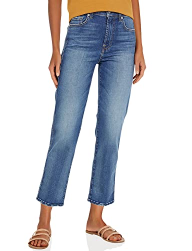 7 For All Mankind Women's High Waist Cropped Straight Jeans, Distressed Authentic Light, 27 #TOP1