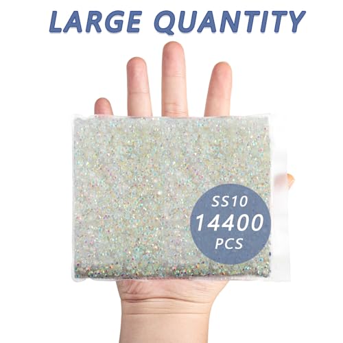 Image of Beadsland Flat Back Rhinestones Bulk, Transparent AB, SS10, 14400pcs | Flatback Glass Gems for Nails Crafts Clothes DIY Decoration, Glue Fix, 2.7-2.9mm,without Silver Backing