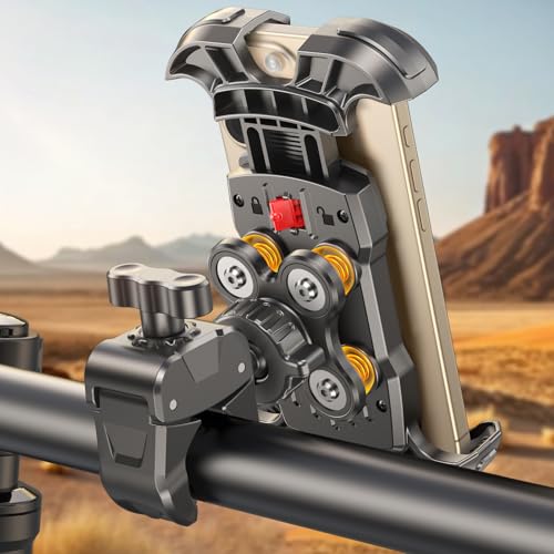 Rolgno Soporte Movil Moto Antivibración, Soporte Movil Bicicleta con [Cojín de Silicona & Cierre de Seguridad], Suporte Telemóvel Moto Sin Herramientas, Compatible con iPhone, Galaxy y 4.7-6.9'' Móvil