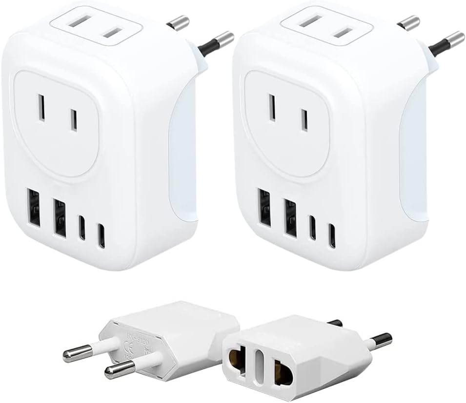 European Plug Travel Adapter, Canada USA to Europe Plug Adapter Flat