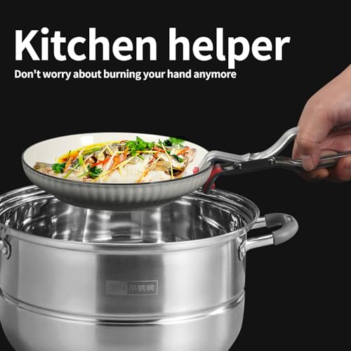 2 piezas Pinzas Antiescaldaduras para Freidora de Aire y Horno - Platos Pizza Antideslizantes con Agarres de Acero Inoxidable, Accesorios de Cocina Seguros para Recipientes Calientes y Air Fryer - imagen 5