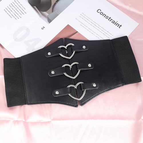MILAKOO Womens Elastic Costume Waist Belt Vintage Waspie Black Corcest Retro Goth Wasit Cinch Belt3