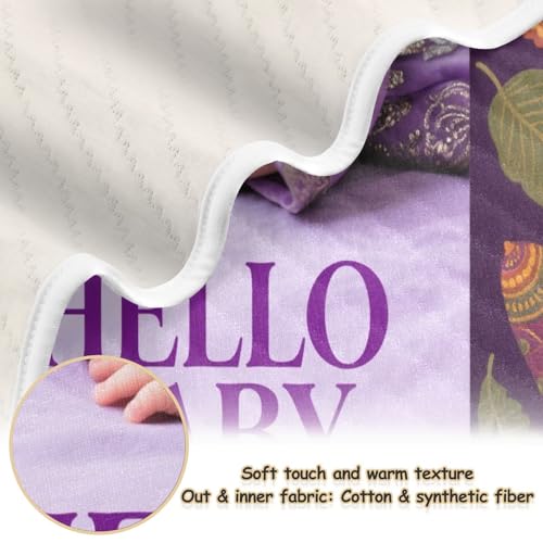 Custom Cute Baby Photo Cartoon Elephant Ehnic Style Purple Girl Muslin Swaddle Blankets Cozy para personalizar Photo Baby Blanket with Name for Girls or Boys 30x40in Mantas para2