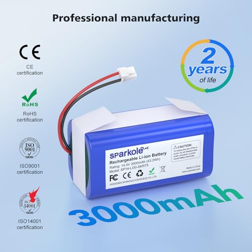 Image of 14.4v 3000mAh RVBAT850 Battery for Shark Ion R75, R85, AV752, AV753 | Li-ion Battery for Shark RV850, RV850C, AV751, RV761, RV871, RV912S, RV720 N, RV700 N Vacuum Cleaner, 1000 cycles