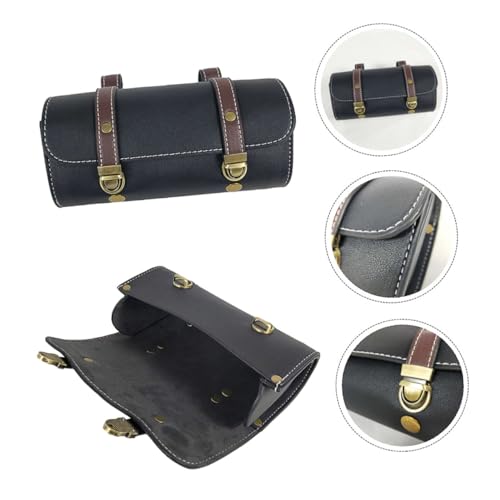 Alforja lateral para motocicleta de cuero con gran capacidad, bolsa para herramientas para manillar y asiento trasero, almacenamiento para motos cruiser y bicicletas miniatura 3
