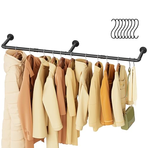 Mavivegue 150 cm Kleiderstange Wand, Industrieller Rohr-Kleiderständer zur Wandmontage, Garderobenstange für Flure Wohnzimmer Schlafzimmer, Schwarz