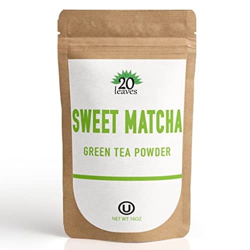 Japanese Sweet Matcha Powder  - Sweetened Green Tea Powder - Barista Cafe Style Blend For Latte - 1Lb Pouch - 16Oz Resealable Kraft Bag - 1 Pack #TOP5