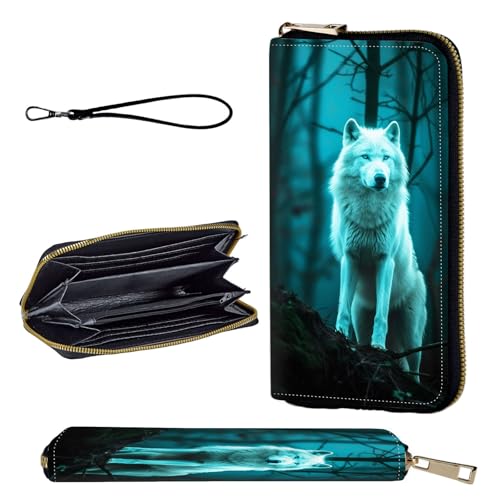 Wallet,Leather Long Wallet Suitable For Ladies And Teenagers - Detachable Wristband + RFID Travel Wallet With Card Slot - Forest Wolf