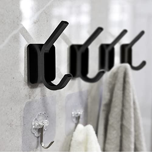 Echehi Selbstklebende Haken 8 Stück, 4 Stück Kleiderhaken Schwarz und 4 Stück Klebehaken Transparent, Wasserdichte Haken Selbstklebend, Handtuchhaken Ohne Bohren, Klebehaken Badezimmer Cover