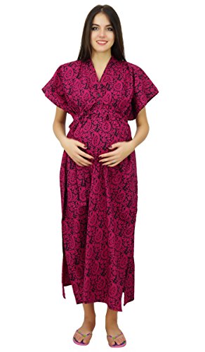 Bimba Nursing Mothers Cotton Kaftan Front & Back Buttons Maternity Night Wear Magenta #TOP4