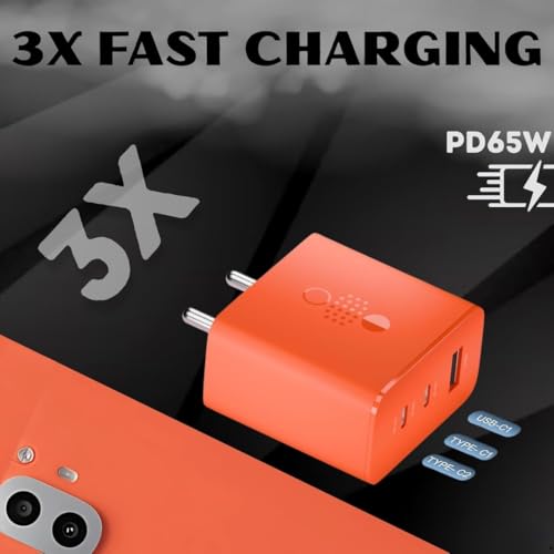 Image of 65W GaN Fast Charger Adapter | 3-Port USB-C & USB-A Wall Charger | Super Fast Charging Compatible with Nothing Phone (CMF /1 /2 /2a /2a Plus /3a /3a Plus), Tablets, Samsung S24 /S25 & More