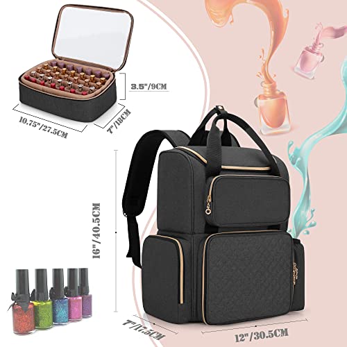 Luxja Nail Polish Organizer (Backpack Version) Holds 70 Bottles And A Nail Lamp, Travel Nail Polish Bag With 2 Removable Cases And Tools Storage Pockets (Patent Pending), Black #TOP5