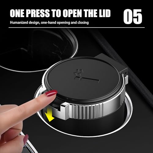 Image of Tesnaao 1 PC Car Ashtray, 3.93 inch x 2.75 inch x 1.88 inch Large Center Console Opening Designed Flame Retardant Stainless Steel Liner Trash Can with Cap, Detachable Neat Accessories, for Cars (Black & Silver)