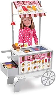 Melissa & Doug Wooden Snacks and Sweets Food Cart - 40+ Play Food pcs, Reversible Awning