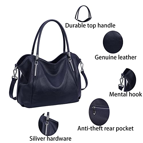 Image of HESHE Leather Shoulder Purses for Women Tote Handbags Satchel Hobo Handbag | Designer Genuine Leather Travel Top Handle Work Bag Ladies Crossbody Purses Adjustable Straps Large Capacity Zippered Closure