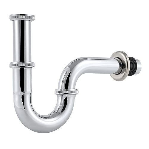 Hibbent Siphon en Acier Inoxydable pour Lavabo, Universel 1-1/4 Tuyau D'évacuation Réglable，Lavabo Siphon Tubulaire-Chrome