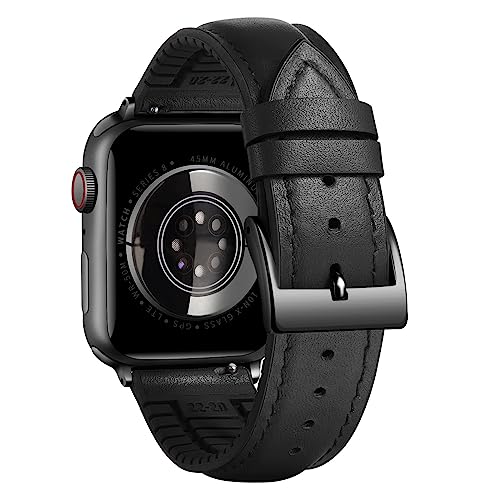 Image of BINLUN Leather Silicone Bands Compatible with Apple Watch 38mm 40mm 41mm 42mm 44mm 45mm 46mm 49mm Sweatproof Replacement Strap for iWatch 11 /10 /9 /8 /7 /6 /5 /4 /3 /2 /1 /Ultra /SE Men Women